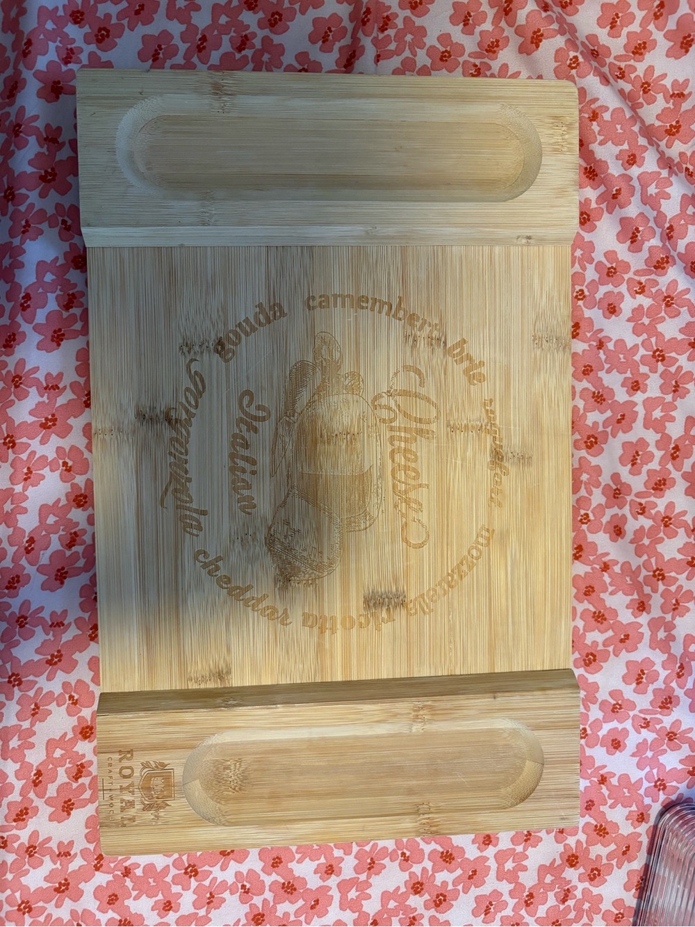 Engraved Bamboo Cheese Board with Serving Grooves - Natural